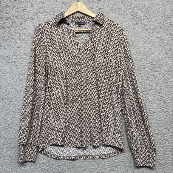 Adrianna Papell Tops - Adrianna Papell Geometric Print Long Sleeve Pullover V Neck Blouse Size Small